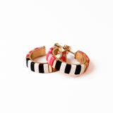 Small B&W Tila Bead Hoop Earrings Gold-Plated, Handmade