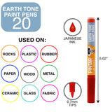 Pintar Earth Tone Color 20 Pack Paint Pens Acrylic Paint Pen Set with Extra Fine 0.7mm Tip | Use on Rocks, Canvas, Glass, Ceramics, Plastic, Porcelain