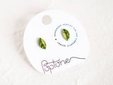 Mini Green Leaves Stud Earrings - Minimalist Leaf Studs