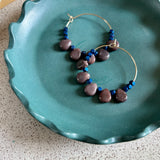 David Aubrey Brown Stone & Blue Hematite Hoop Earrings