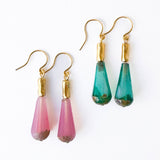 Long Czech Glass Teardrop Earrings with Antiqued Gold Accent