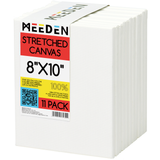 MEEDEN Stretched Canvas, 8 × 10 Inch, Pack of 11, Blank White Canvases for Painting, 100% Cotton, 8 oz Gesso-Primed, Pre-Stretched Canvas for Acrylic Oil Pouring & Airbrushing Painting