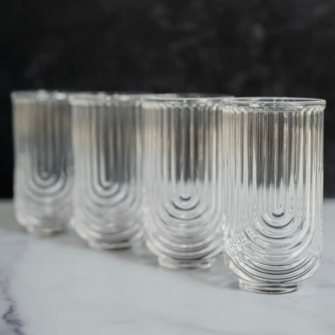 Art Deco Highball Ribbed Wave Glasses