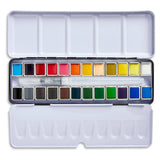 PRO Watercolor Half Pans in Metal Box – 24 Colors & Water Brush Pen