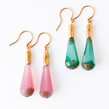 Long Czech Glass Teardrop Earrings with Antiqued Gold Accent