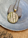 Mossy Birch Bark Circle Bronze Necklace Earrings Set Nature