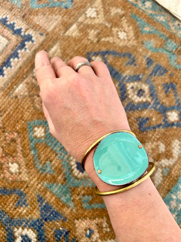 Donte Cuff, Aqua Enamel & Brass - Small Size 6