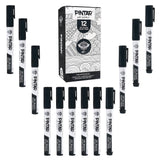 PINTAR Premium Acrylic Paint Pens - Set of 12 Black (4) 0.7mm, (4) 1.0mm, (4) 5.0mm Tips - Smooth-Flowing Japanese Ink - Crafting, Coloring, Drawing, Lettering, Writing Supplies