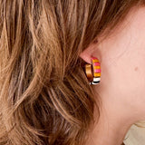 Small B&W Tila Bead Hoop Earrings Gold-Plated, Handmade