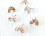 Mini Muted Rainbow Stud Earrings, mismatched with dots
