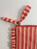 Pink and Red Stripes Quilted Pouch | Block-Printed Cotton