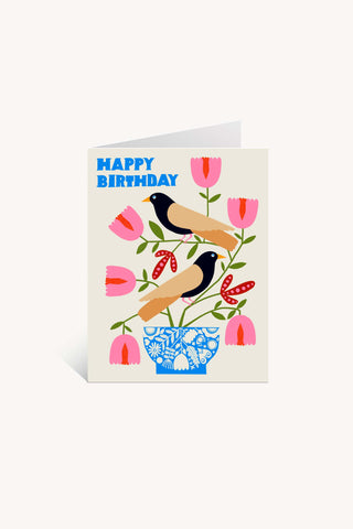 Happy Birthday Nordic Birds Greeting Card