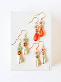 Flower and long Oval bead Earrings