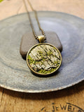 Mossy Birch Bark Circle Bronze Necklace Earrings Set Nature