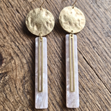 Modern Boho Statement Earrings – Mother of Pearl & Hammered Brass