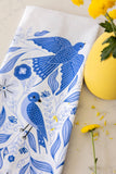 Blue Songbird Tea Towel - Bird Floral Kitchen Towel Decor