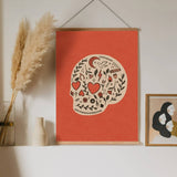 Heart Eyes Botanical Tattoo Cartoon Skull Art Print 9x12 in