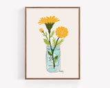 Mason Jar Marigolds - floral illustration prints