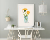 Mason Jar Marigolds - floral illustration prints