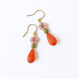 Flower and long Oval bead Earrings