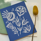 Blue Folk Flowers Card-Any Occasion