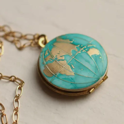 World Map Locket Necklace