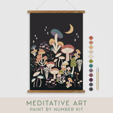 Night Mushrooms Meditative Art Paint By Number Kit