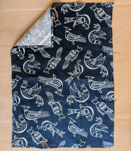 Folk Birds Linen Tea Towel