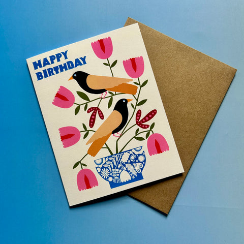Happy Birthday Nordic Birds Greeting Card