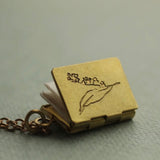 Engraved Wildflower Book Locket Necklace