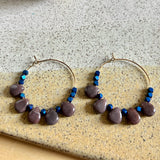 David Aubrey Brown Stone & Blue Hematite Hoop Earrings