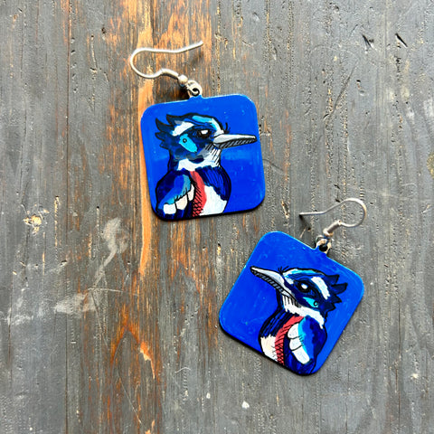 Dear Darlington OOAK Earrings: Belted Kingfisher