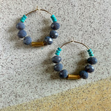 David Aubrey Grey Glass & Turquoise Mia Stone Hoop Earrings