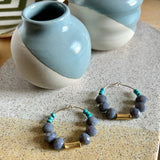 David Aubrey Grey Glass & Turquoise Mia Stone Hoop Earrings