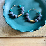 David Aubrey Grey Glass & Turquoise Mia Stone Hoop Earrings