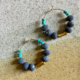 David Aubrey Grey Glass & Turquoise Mia Stone Hoop Earrings