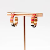 Small B&W Tila Bead Hoop Earrings Gold-Plated, Handmade