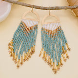 Gold Mint Beaded Fringe Half Circle Earrings