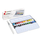 PRO Watercolor Half Pans in Metal Box – 24 Colors & Water Brush Pen
