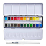 PRO Watercolor Half Pans in Metal Box – 24 Colors & Water Brush Pen