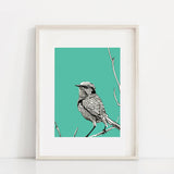 BIRD BLUE Vibrant Giclée Art Print by Renée Staeck