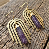 Amethyst Aura Arch Earrings in Raw Brass