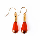 Long Czech Glass Teardrop Earrings with Antiqued Gold Accent