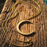 Hammered Gold Crescent Moon Necklace – Large 23" Matinee Length