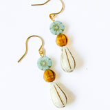 Flower and long Oval bead Earrings
