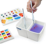 MEEDEN Ceramic Paint Palette, Paint Brush Wash Bowl, 2 Deep Well Artist Paint Palette, White Porcelain Watercolor Painting Dish, Large Capacity Paintbrush Washer for Watercolor Gouache Painting