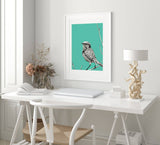BIRD BLUE Vibrant Giclée Art Print by Renée Staeck