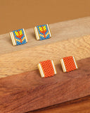 Beaded Handwoven Tulip Stud Pack (Teal/Rust)