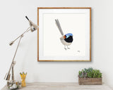 Fairy Wren Print - woodland bird illustration