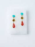 Turquoise and coral Flower Dangle Stud Earrings